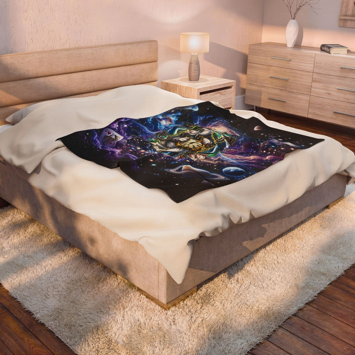 Cosmic White Rabbit Velveteen Plush Blanket